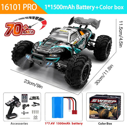 16103PRO 2.4GHz RC Car 70KM/H: Brushless 1:16 4WD Off-Road Vehicle with LED